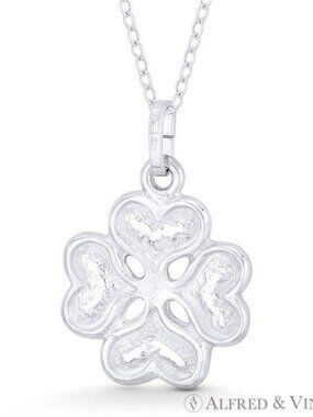 4-Heart Shamrock Leaf Irish Luck Charm Pendant in .925 Sterling Silver